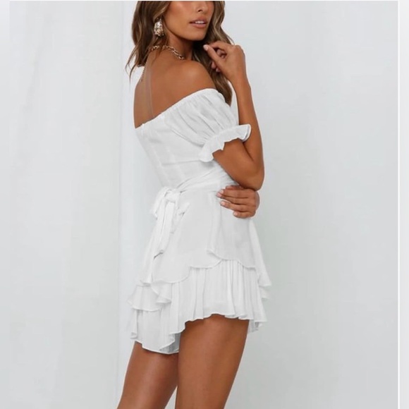 Saints + Secrets Elegant White Off-Shoulder Romper - Picture 3 of 10